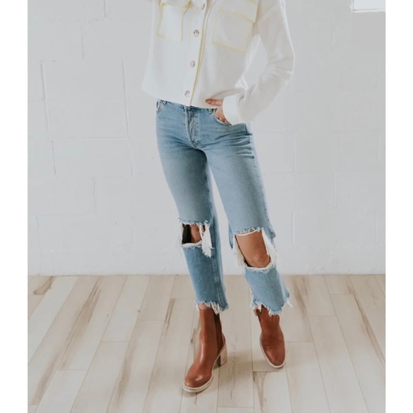 Free People Maggie Mid Rise Straight Leg Jeans Light Stone Wash - Picture 7 of 14